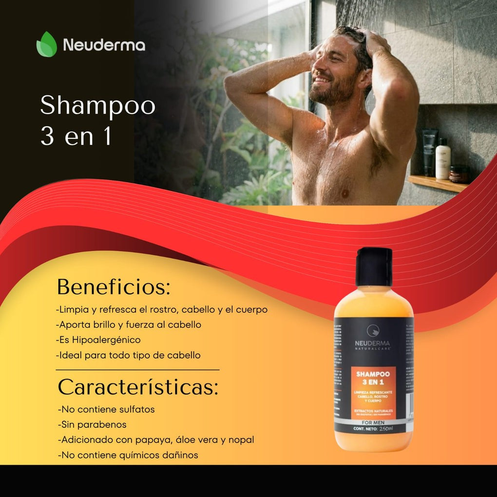 Shampoo 3 en 1 para Hombre con Extracto de Papaya (250 ml) - Mondrashop