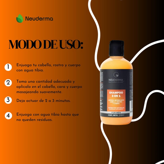 Shampoo 3 en 1 para Hombre con Extracto de Papaya (250 ml) - Mondrashop